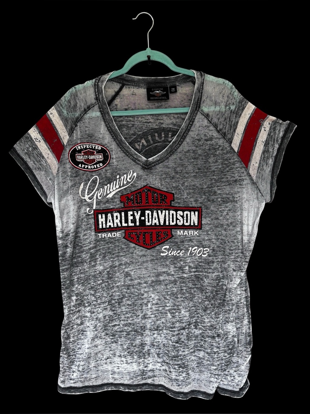 Harley Davidson Burnout Rhinestone Graphic Tee Shirt Womens 3X Plus Size Bling